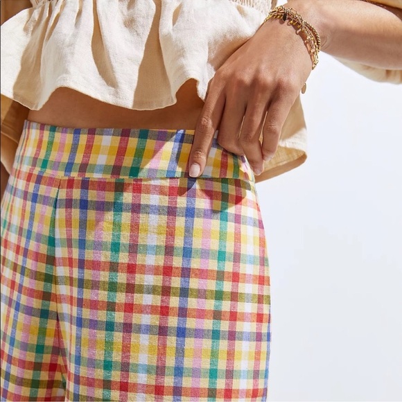 Eva Franco Anthropologie Linen Wide Leg Pants Rainbow Gingham Check Trousers - Picture 3 of 11